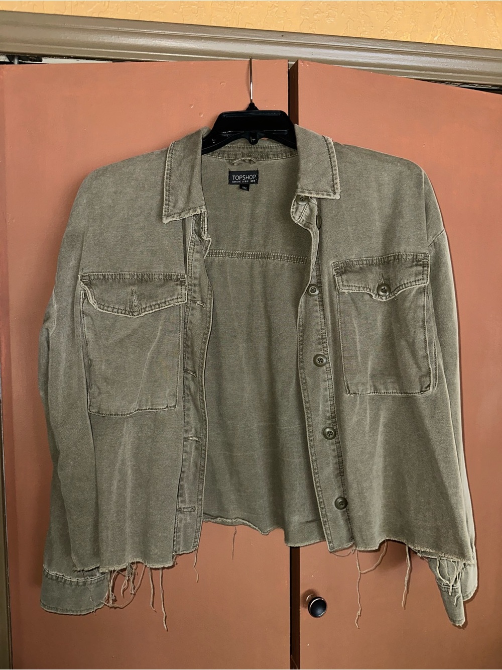 Topshop Olive Utility Button-Front Jean Jacket